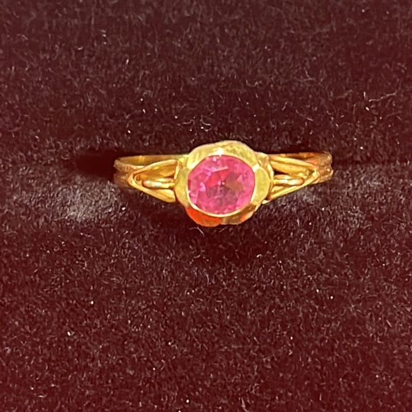 1AR UnoAerre UnoAR Italy 750 18K Gold Pink Stone Ring Size 7 - Picture 5 of 7